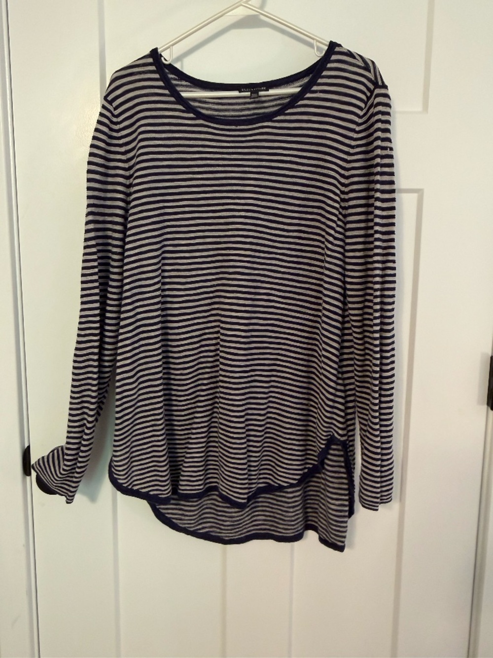 EILEEN FISHER Sweater Organic Linen Cotton Striped Long Sleeve Pullover Blue XL